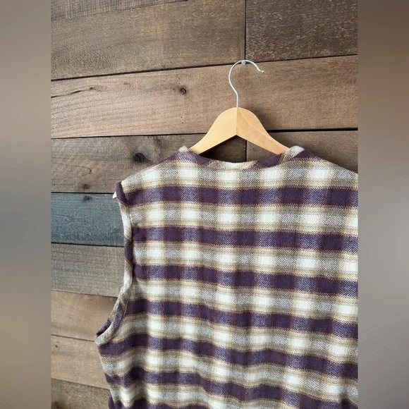 Vintage Plaid Wool Blend Button Front Vest Earth Tone Layered Folk Style - Picture 10 of 15